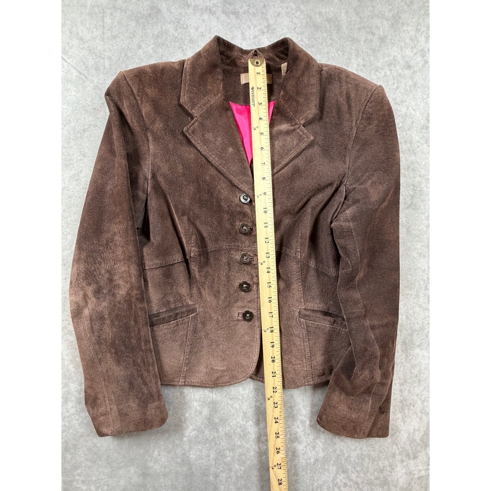 IE Petite Womens Large Jacket Suede Leather Brown Button Front Blazer - Picture 10 of 10